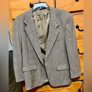 Pierre Balmain Mens Plaid Wool Blazer Brown
